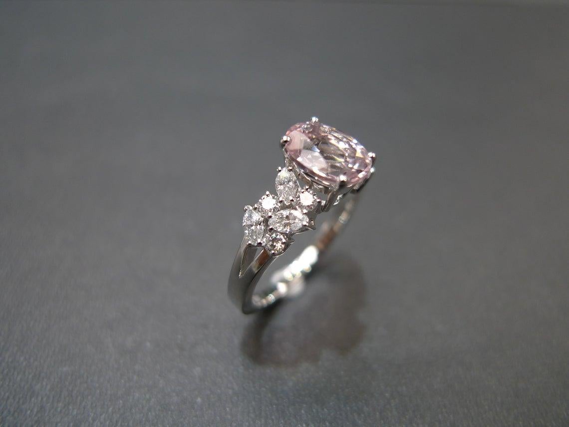 Women's Oval Pink Morganite with Marquise Diamonds and Round Diamonds Engagement Ring For Sale