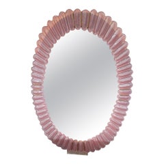 Vintage Oval Pink Murano Glass Mirrors with Brass