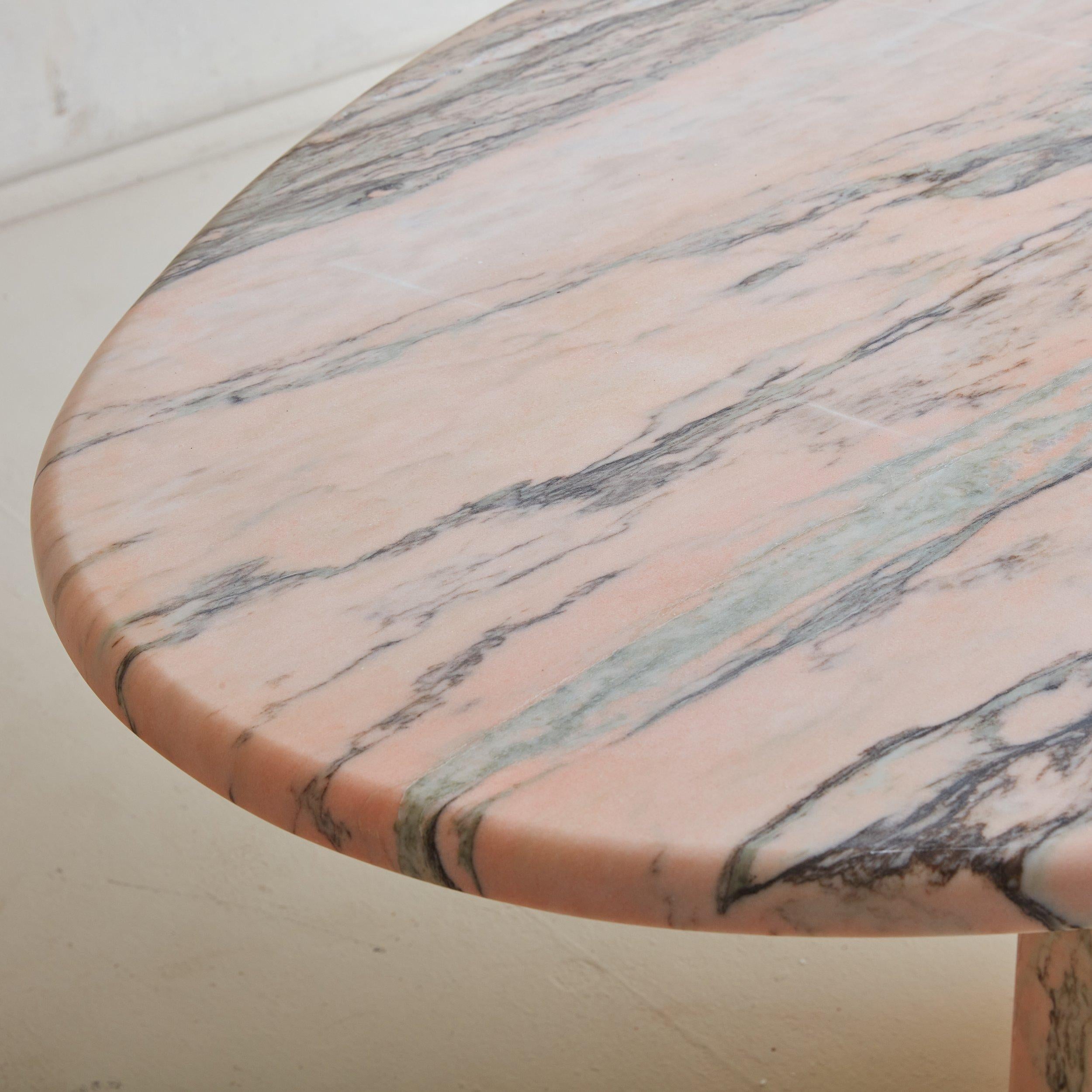 Spanish Oval Pink Portuguese Marble Dining Table with Faceted Base, Spain 1970s For Sale