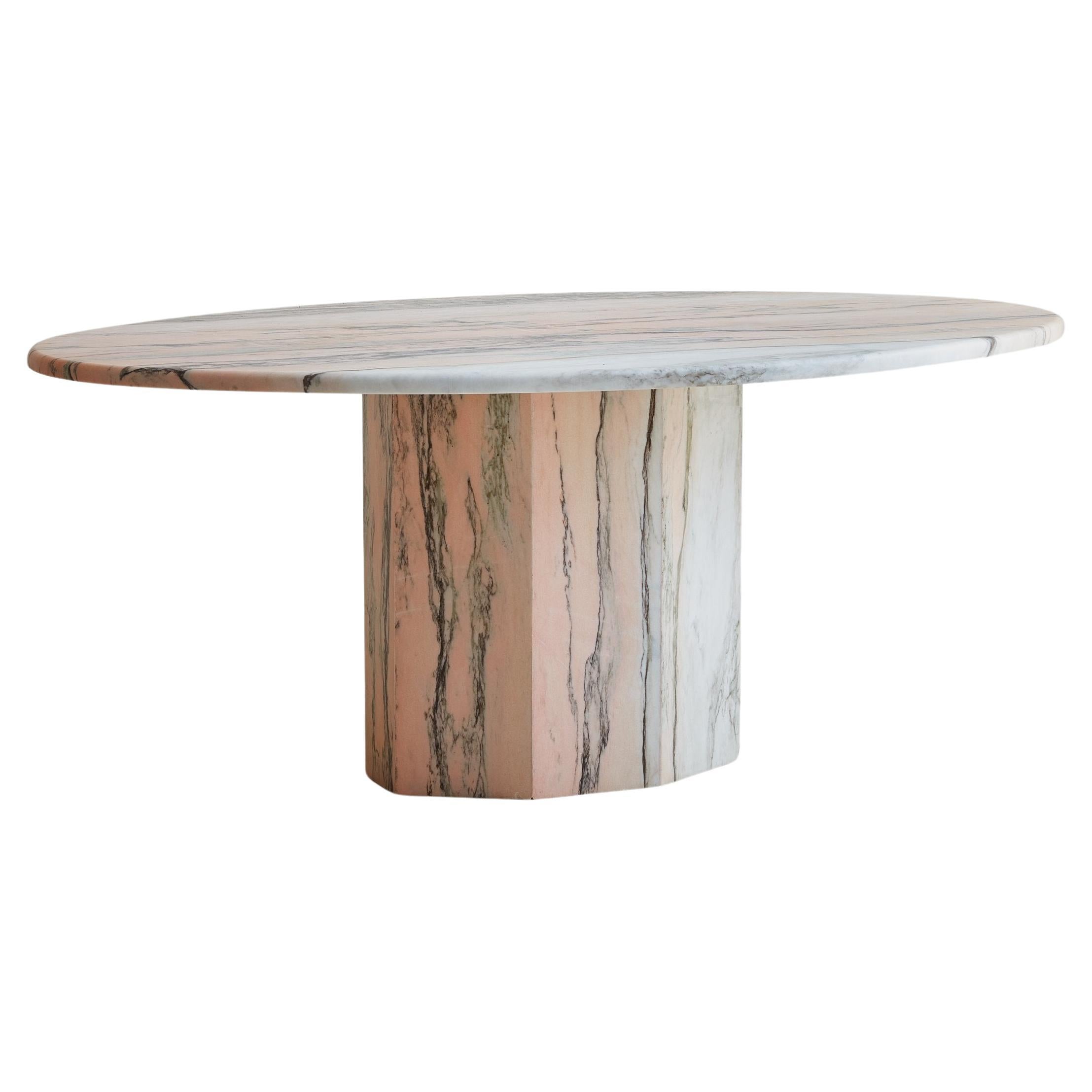 Oval Pink Portuguese Marble Dining Table with Faceted Base, Spain 1970s For Sale