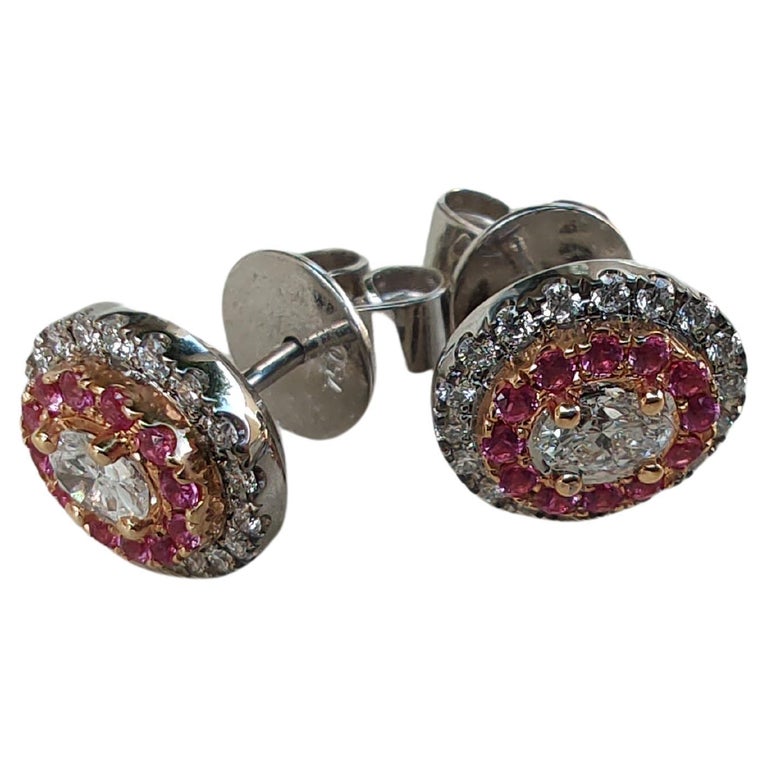 Sterling Silver Double Halo Oval Stud Earrings main image 1