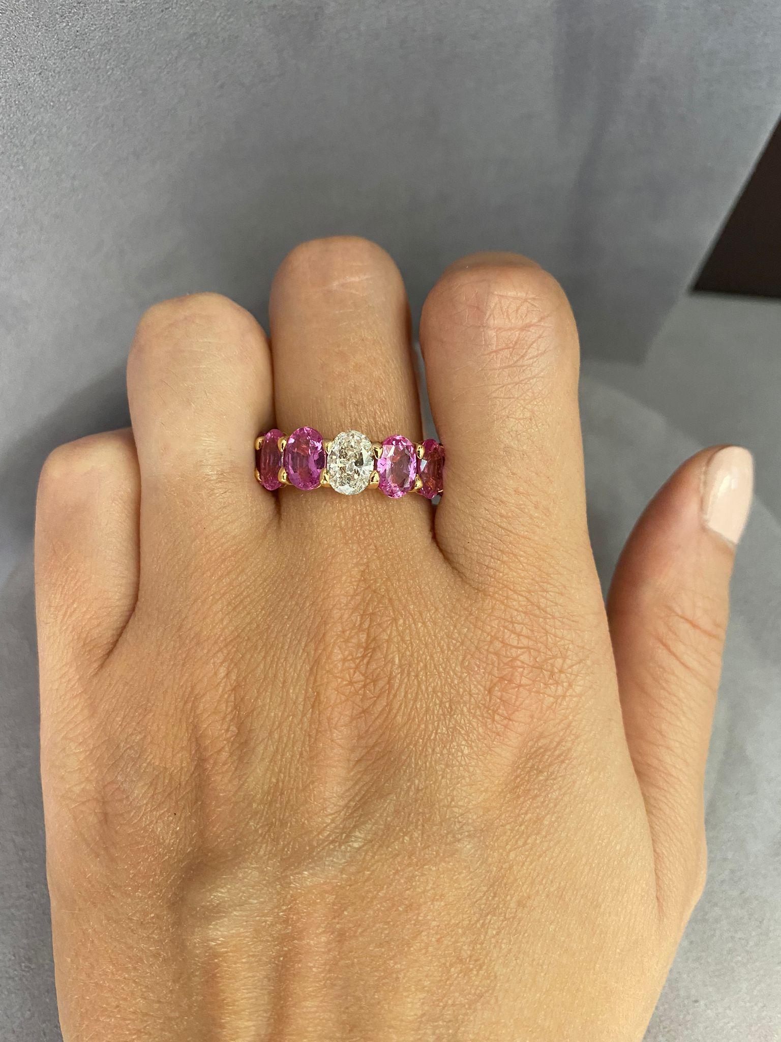 13.36 Carat Oval Pink Sapphire and Diamond Eternity Band Ring In New Condition For Sale In New York, NY