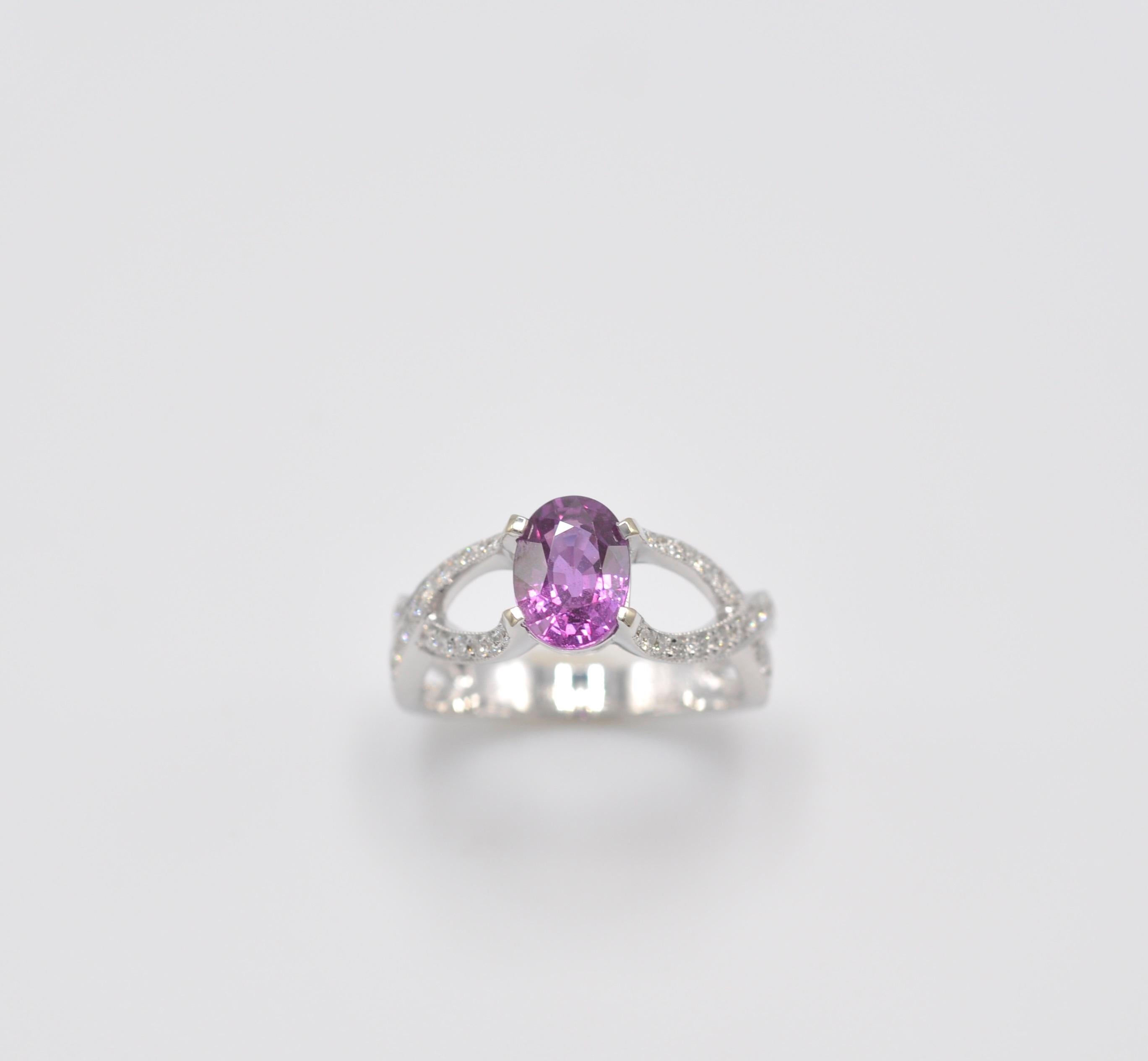 Modern Oval Pink Sapphire and Diamond Ring