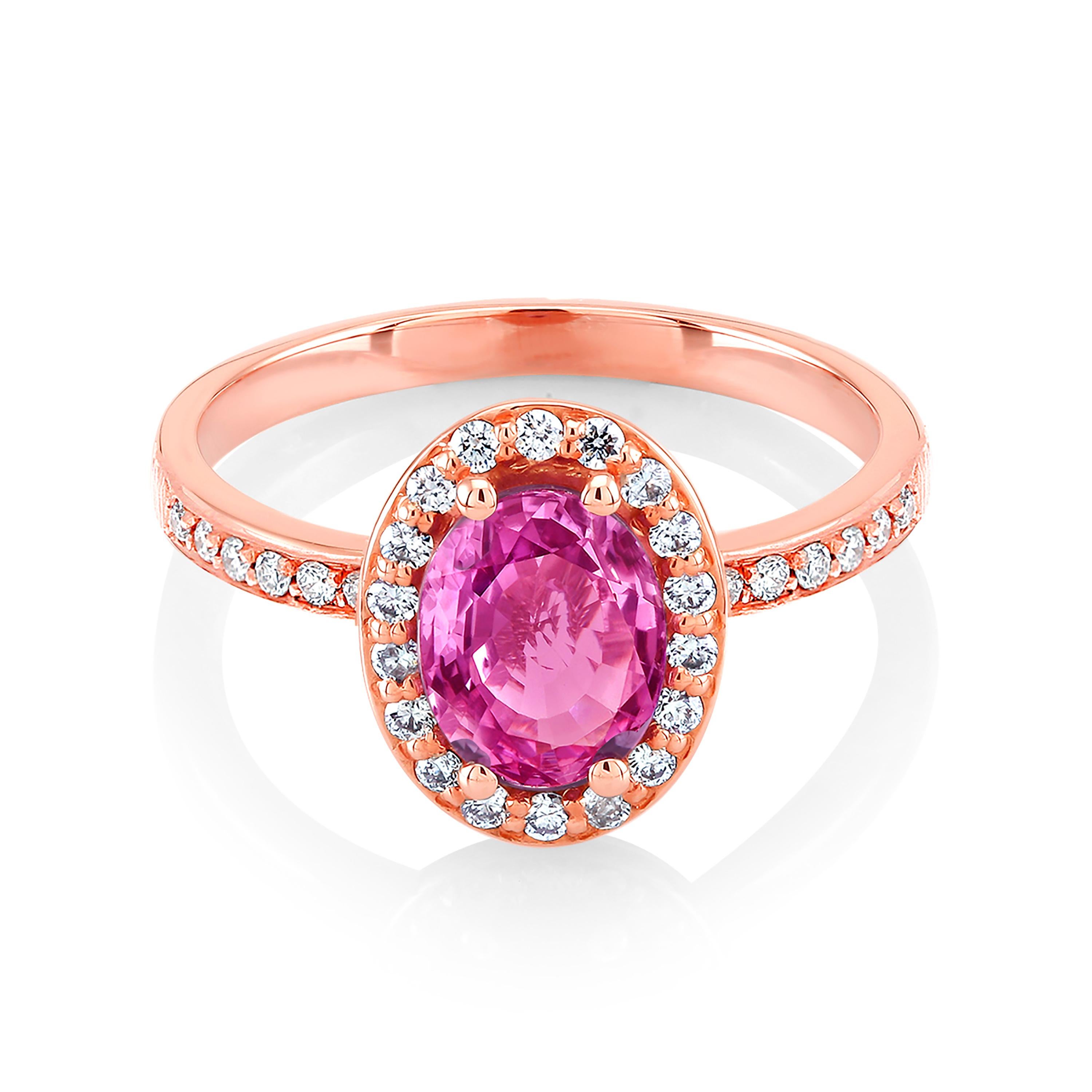 Contemporary Oval Pink Sapphire and Diamond Rose Gold Cocktail Ring Weighing 1.75 Carat