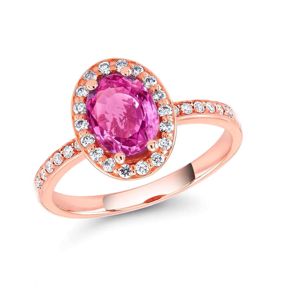 Women's Oval Pink Sapphire and Diamond Rose Gold Cocktail Ring Weighing 1.75 Carat