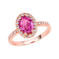 Bague cocktail en or rose avec saphir rose ovale et diamants pesant 1,75 carat