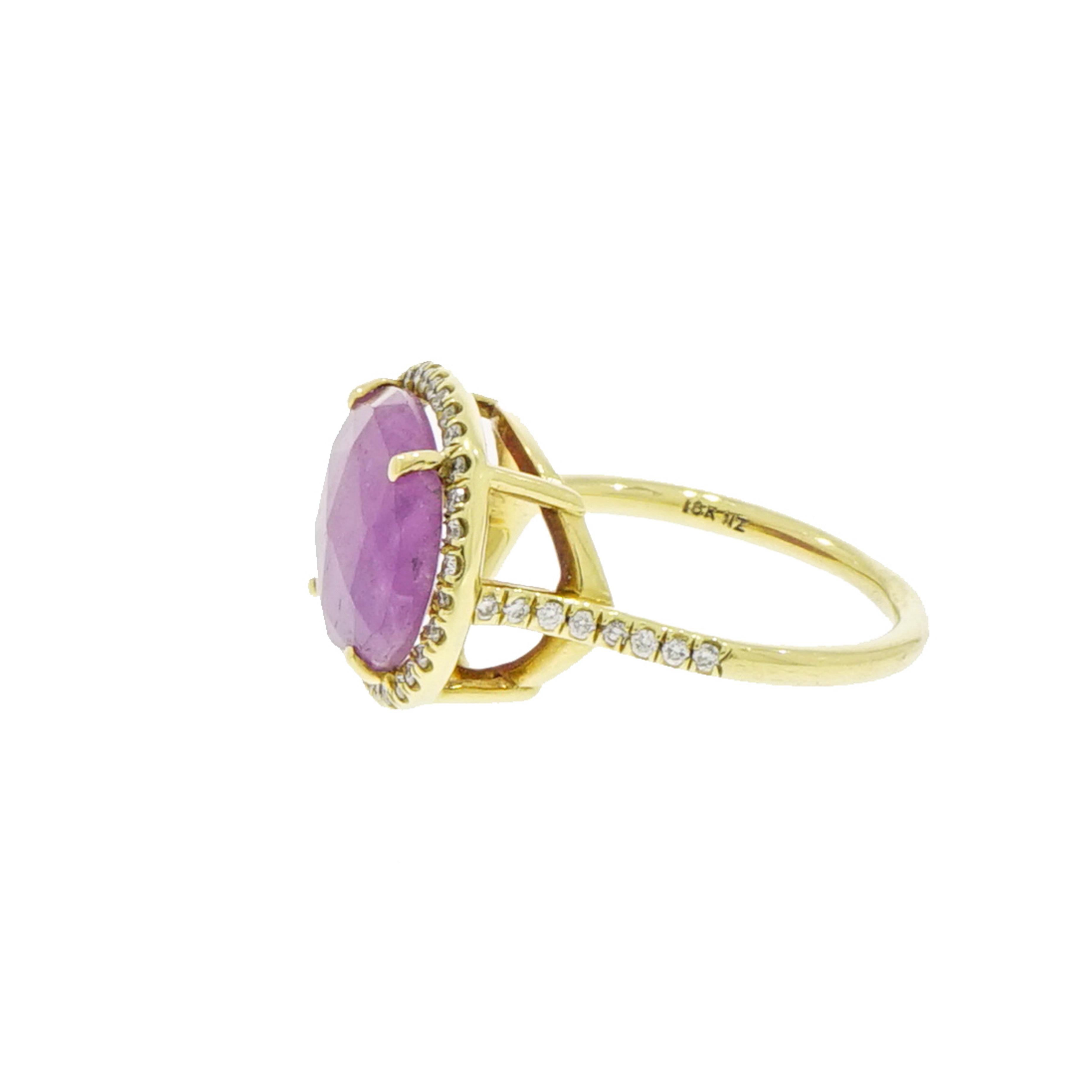 Artist Oval Pink Sapphire and Diamond Yellow Gold Ring