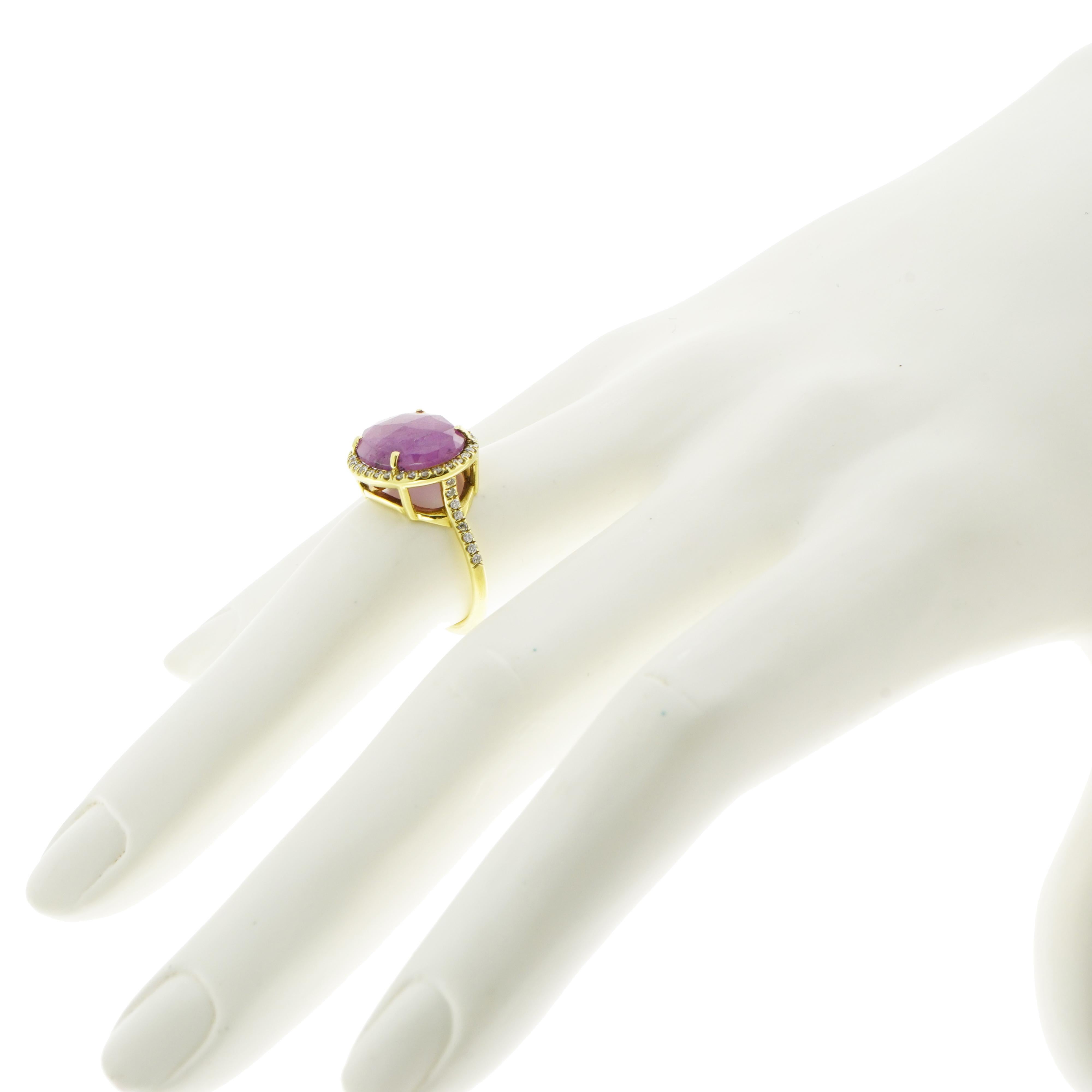 Women's Oval Pink Sapphire and Diamond Yellow Gold Ring