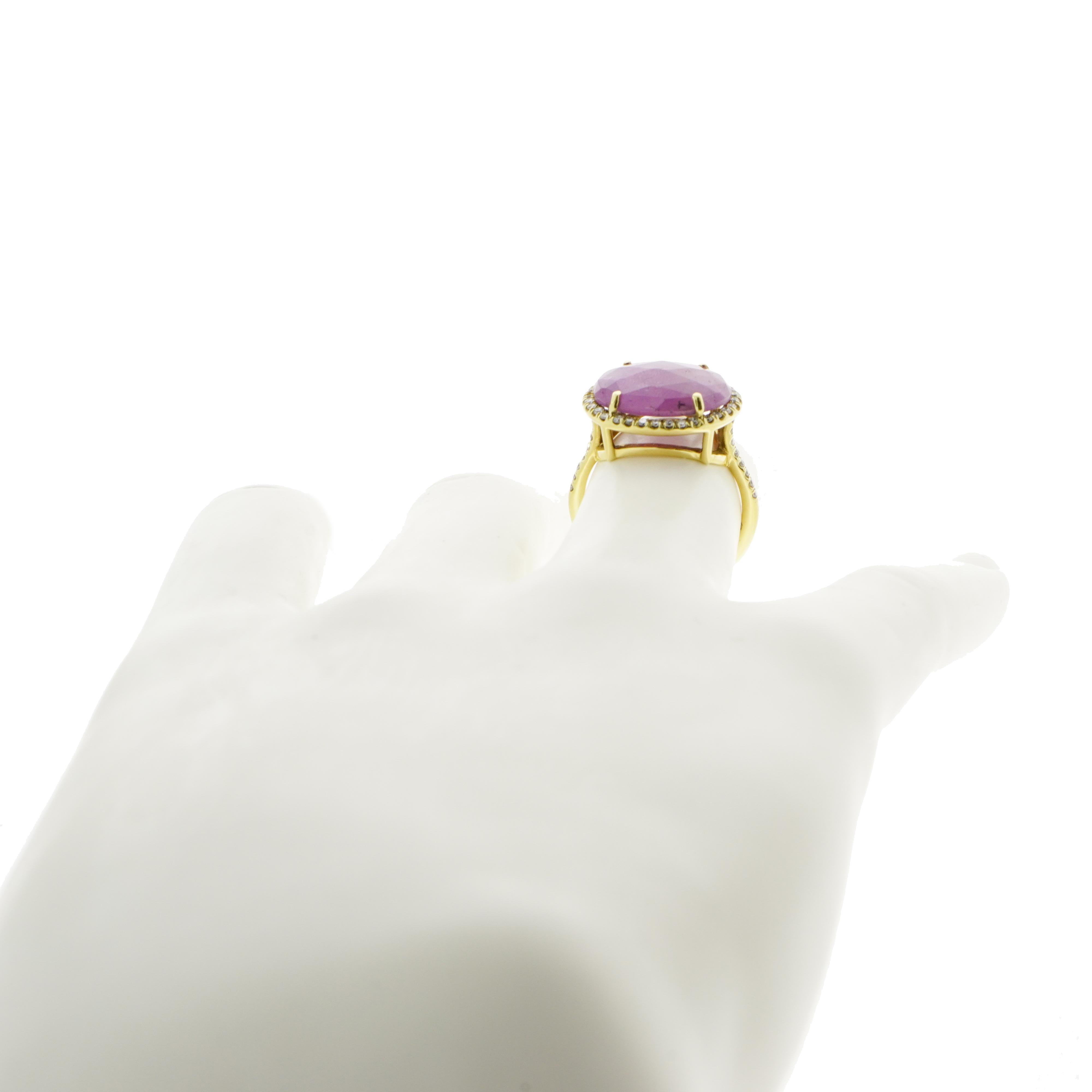 Oval Pink Sapphire and Diamond Yellow Gold Ring 1