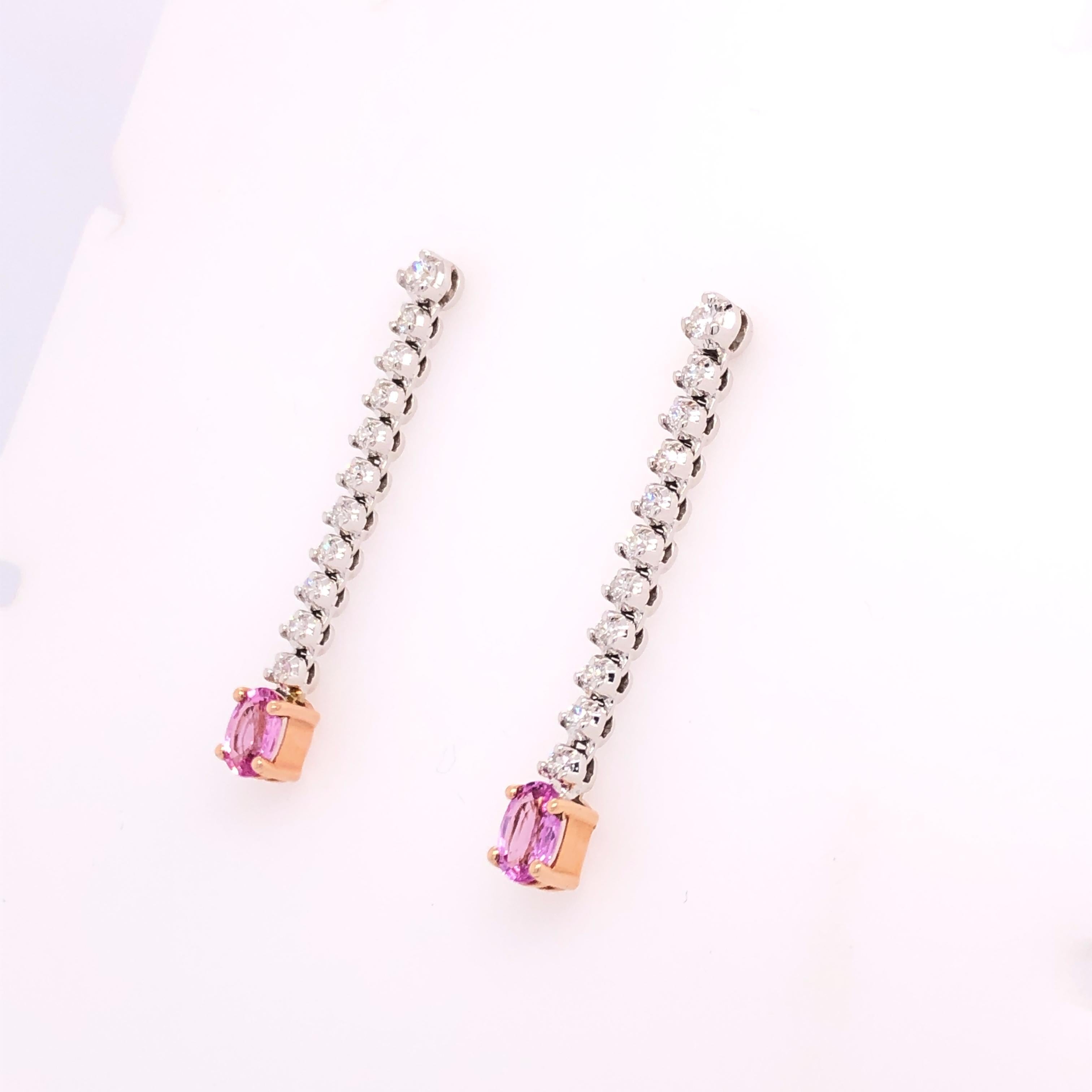 Contemporary Oval Pink Sapphire and Diamonds Dangle Earrings