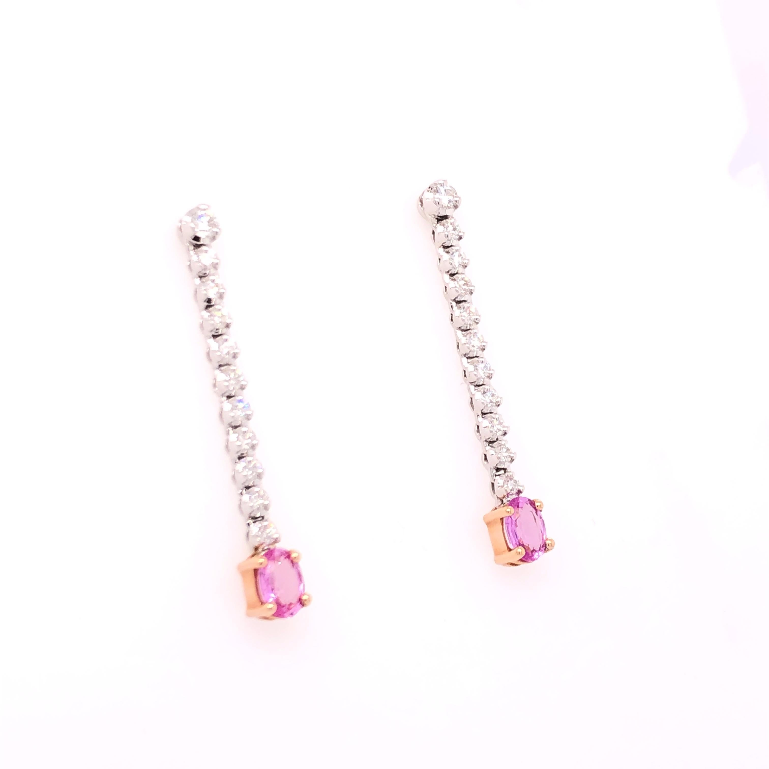 Oval Cut Oval Pink Sapphire and Diamonds Dangle Earrings