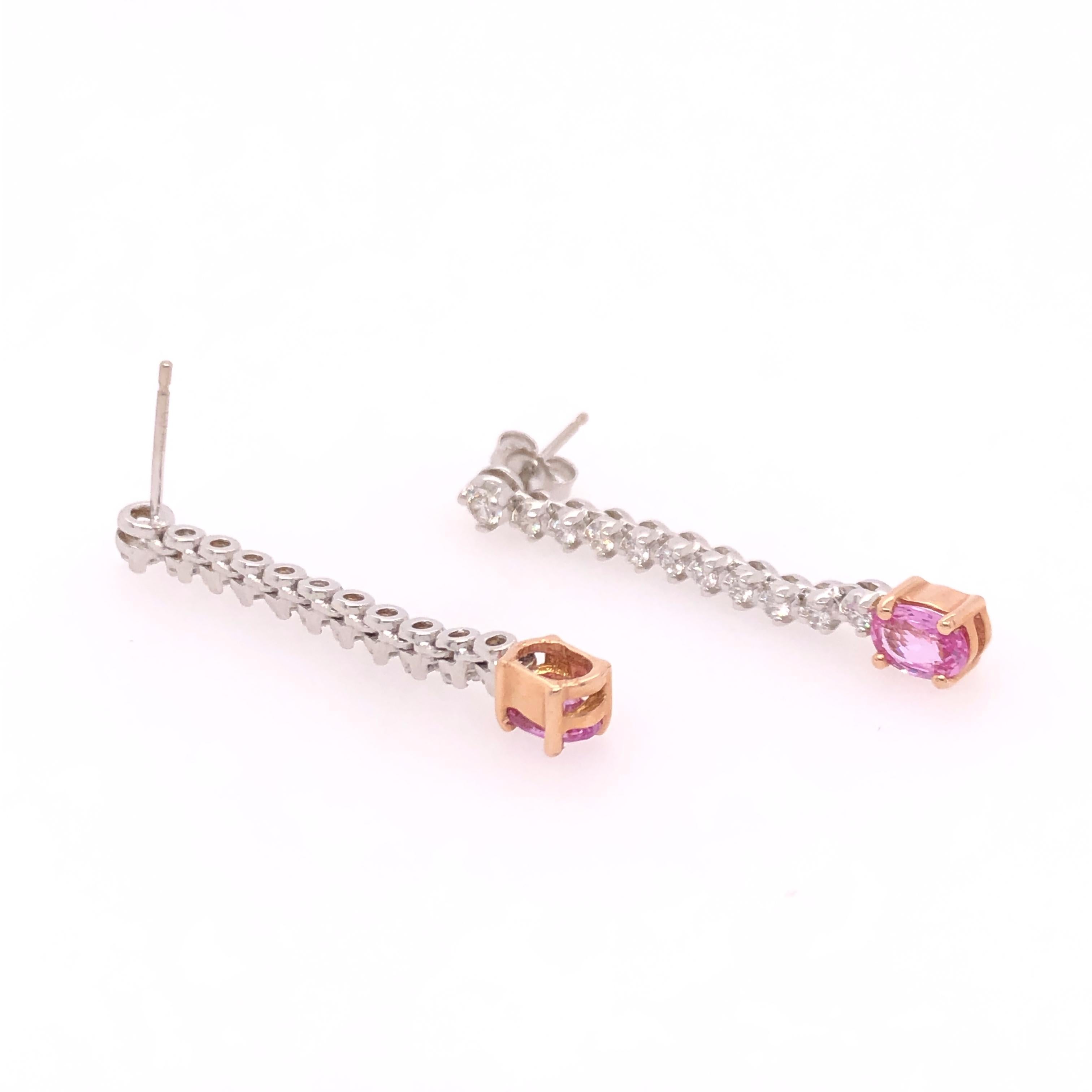 Women's Oval Pink Sapphire and Diamonds Dangle Earrings