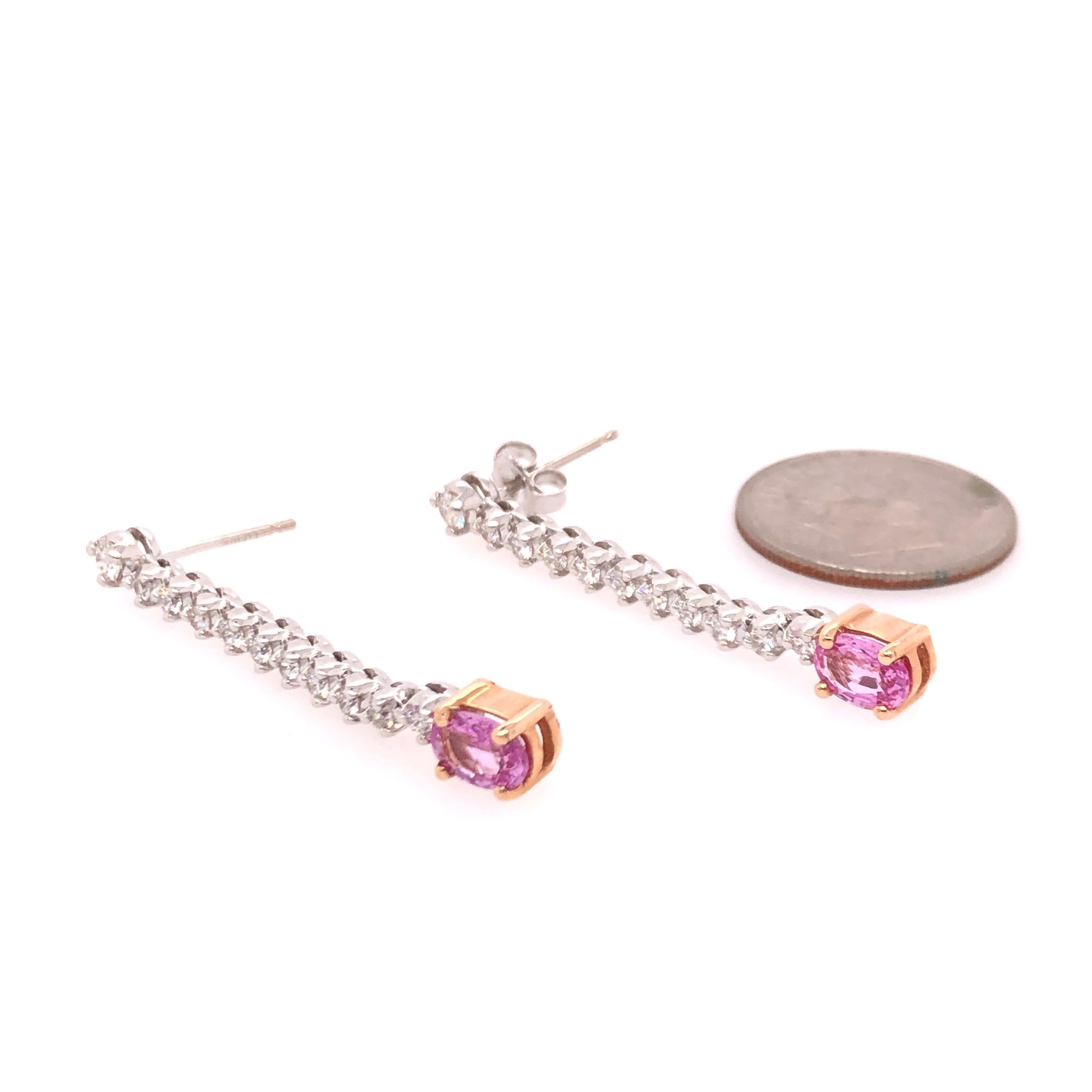 Oval Pink Sapphire and Diamonds Dangle Earrings 1