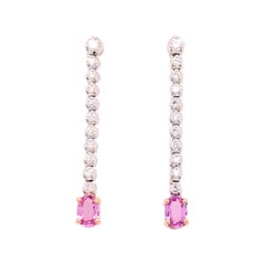 Oval Pink Sapphire and Diamonds Dangle Earrings