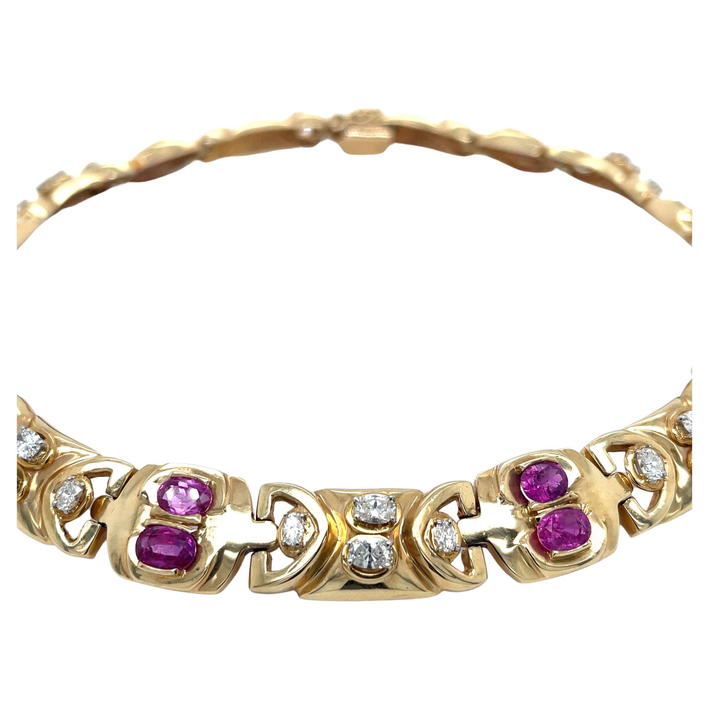 Oval Pink Sapphire & Diamond Necklace Yellow Gold