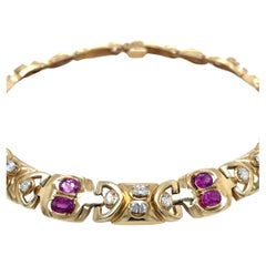 Oval Pink Sapphire & Diamond Necklace Yellow Gold