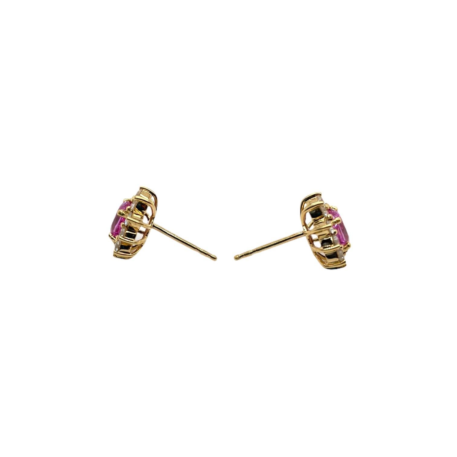 Romantic Oval Pink Sapphire & Diamond Stud Earrings in 18K Yellow Gold