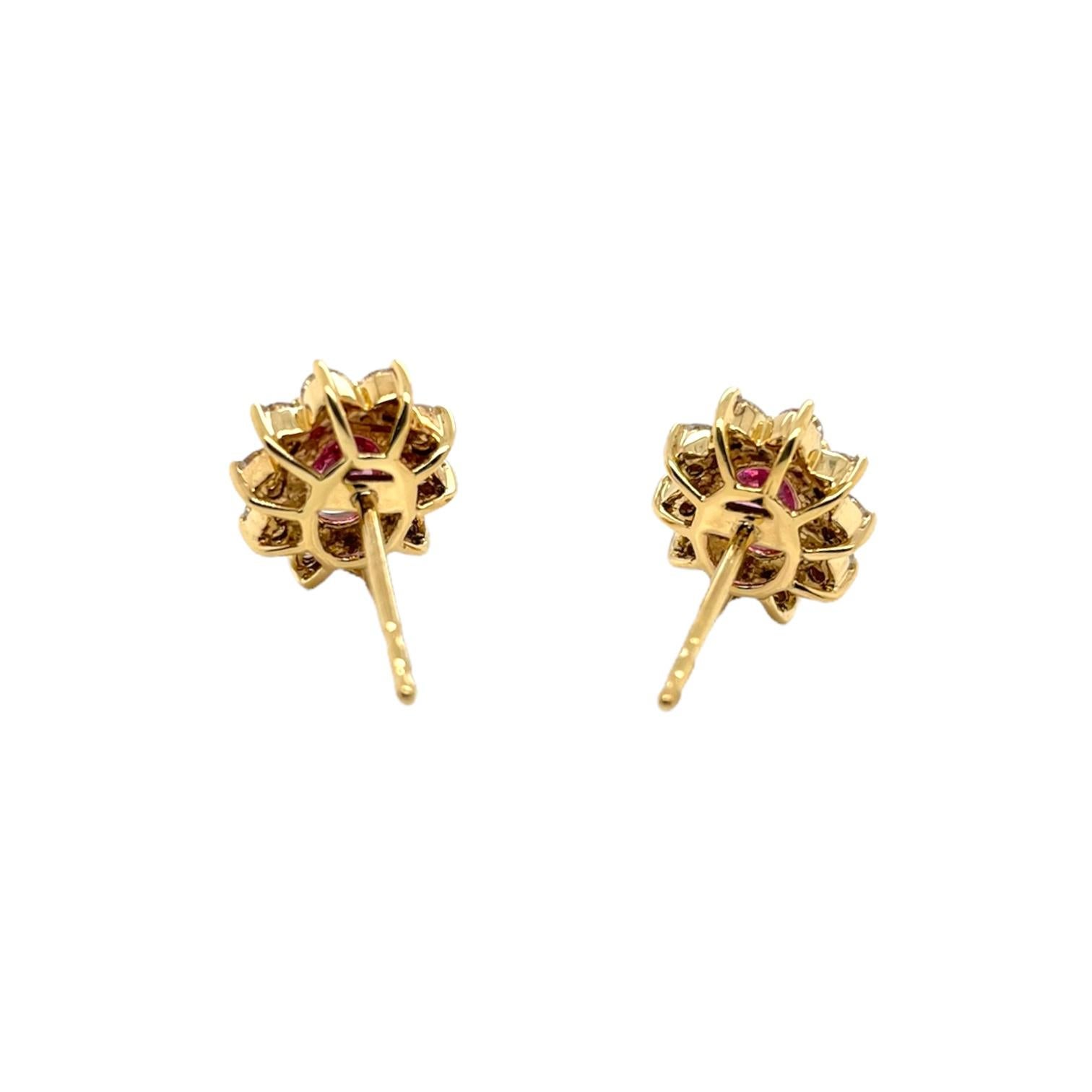 Oval Cut Oval Pink Sapphire & Diamond Stud Earrings in 18K Yellow Gold