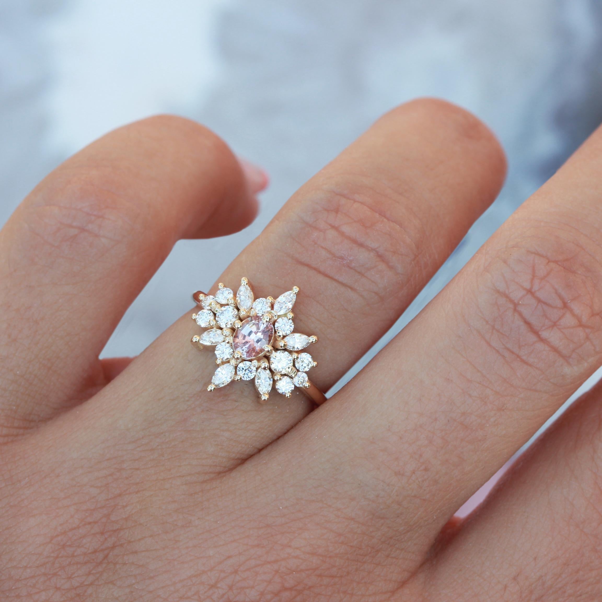 Contemporary Oval Pink Sapphire & Diamonds Unique Engagement Ring, Alternative Bride, Phoenix For Sale