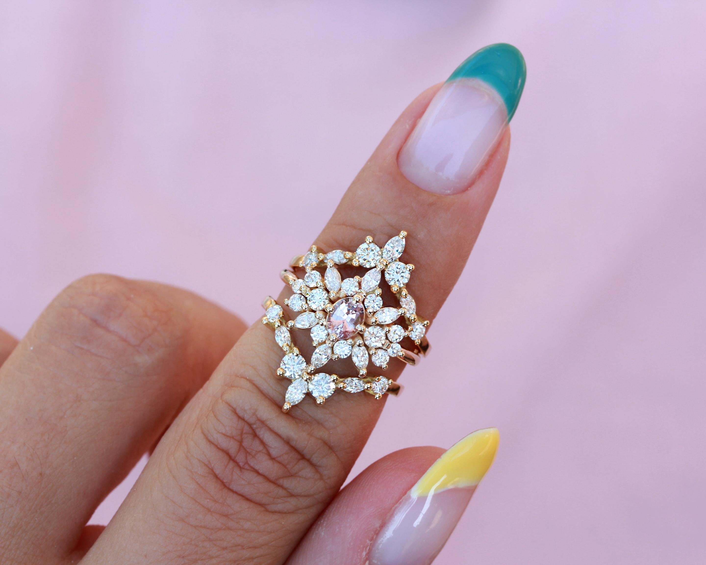 Oval Cut Oval Pink Sapphire & Diamonds Unique Engagement Ring, Alternative Bride, Phoenix For Sale
