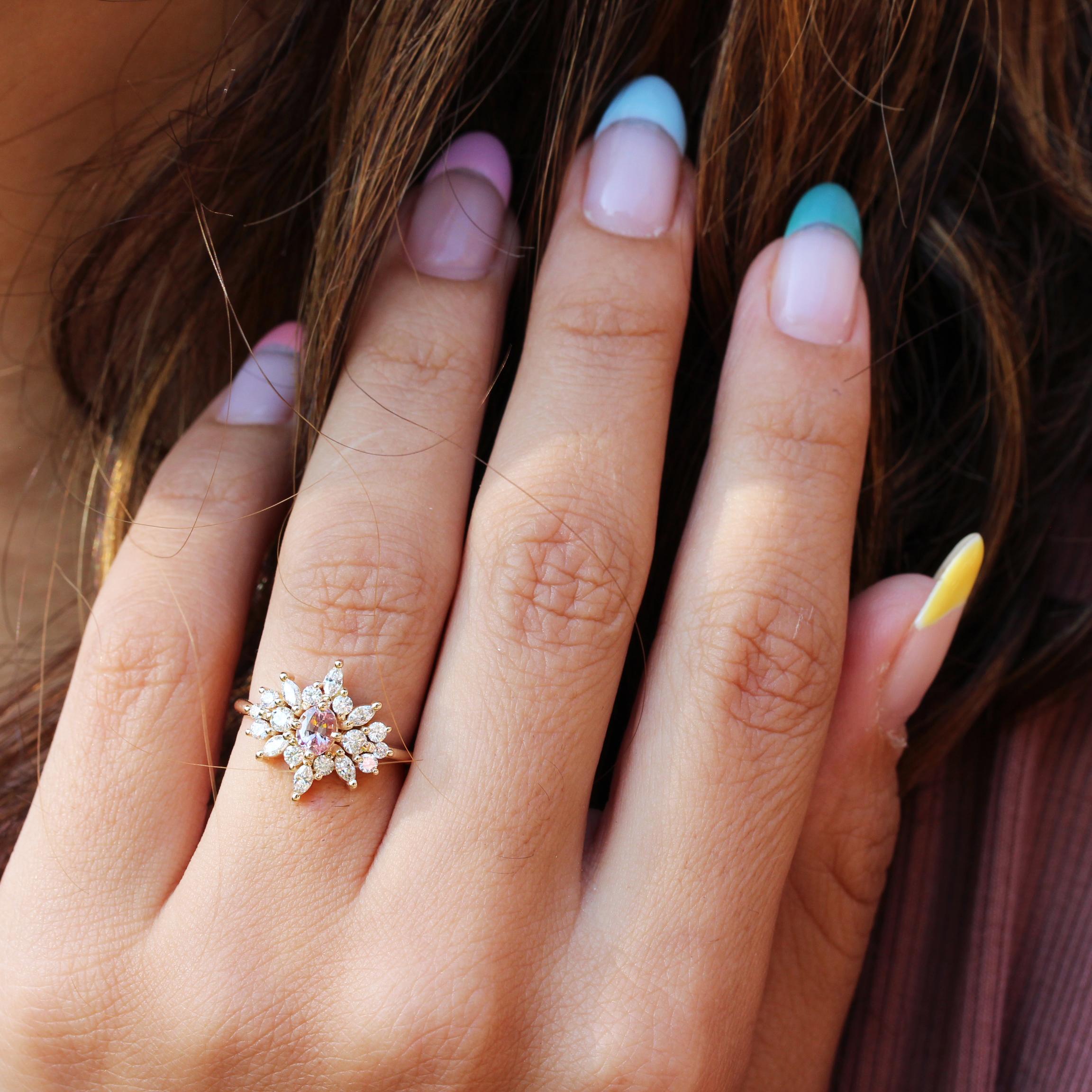 Women's Oval Pink Sapphire & Diamonds Unique Engagement Ring, Alternative Bride, Phoenix For Sale