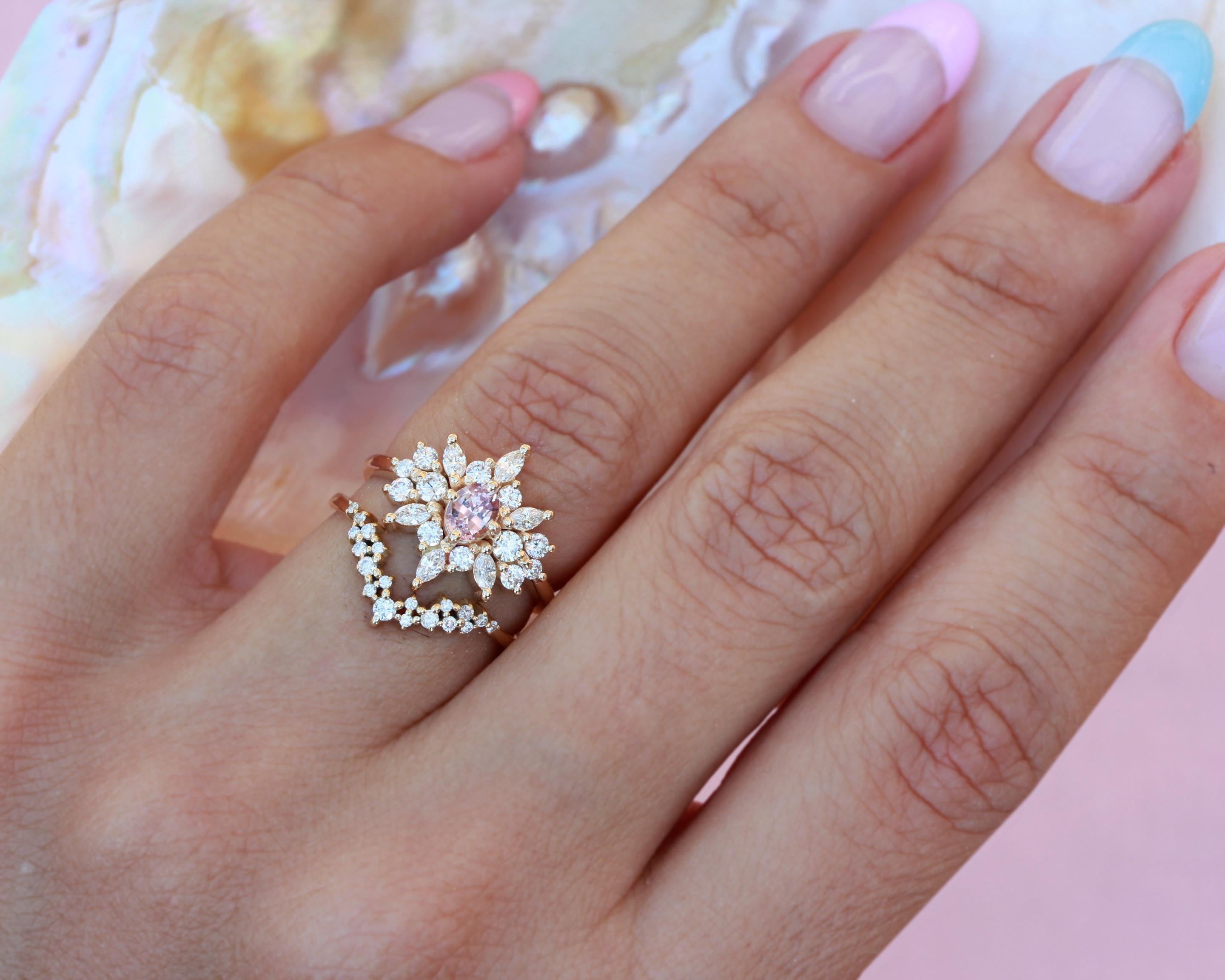 Oval Pink Sapphire & Diamonds Unique Engagement Ring, Alternative Bride, Phoenix For Sale 1