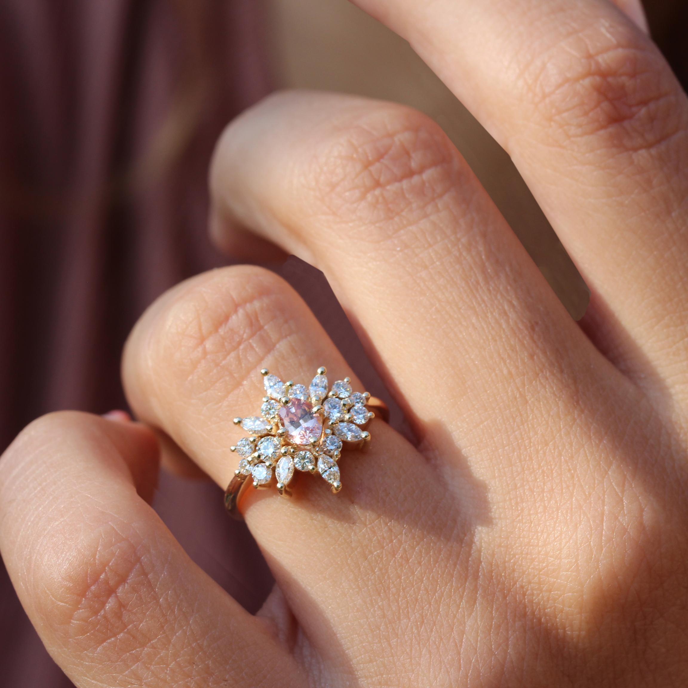Oval Pink Sapphire & Diamonds Unique Engagement Ring, Alternative Bride, Phoenix For Sale 2