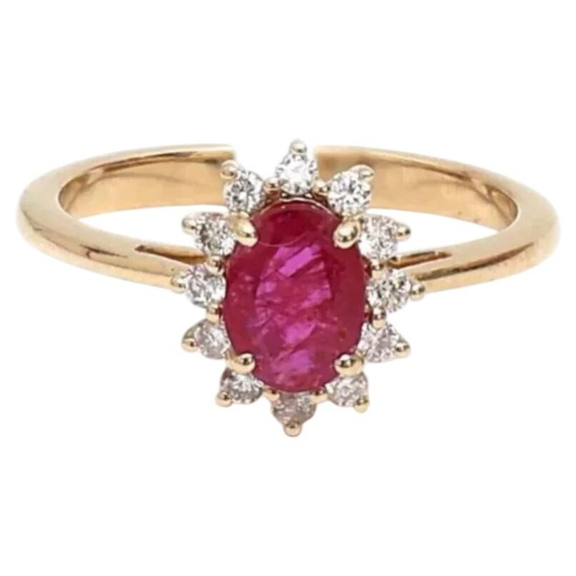 Verlobungsring aus 14-karätigem Gelbgold mit einem ovalen rosa Saphir (0,96 ct) und Diamanten