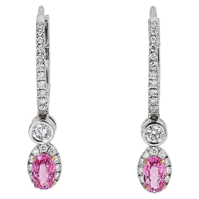 Orecchini a cerchio ovali con zaffiro rosa e diamante naturale in oro massiccio 14k (certificati)