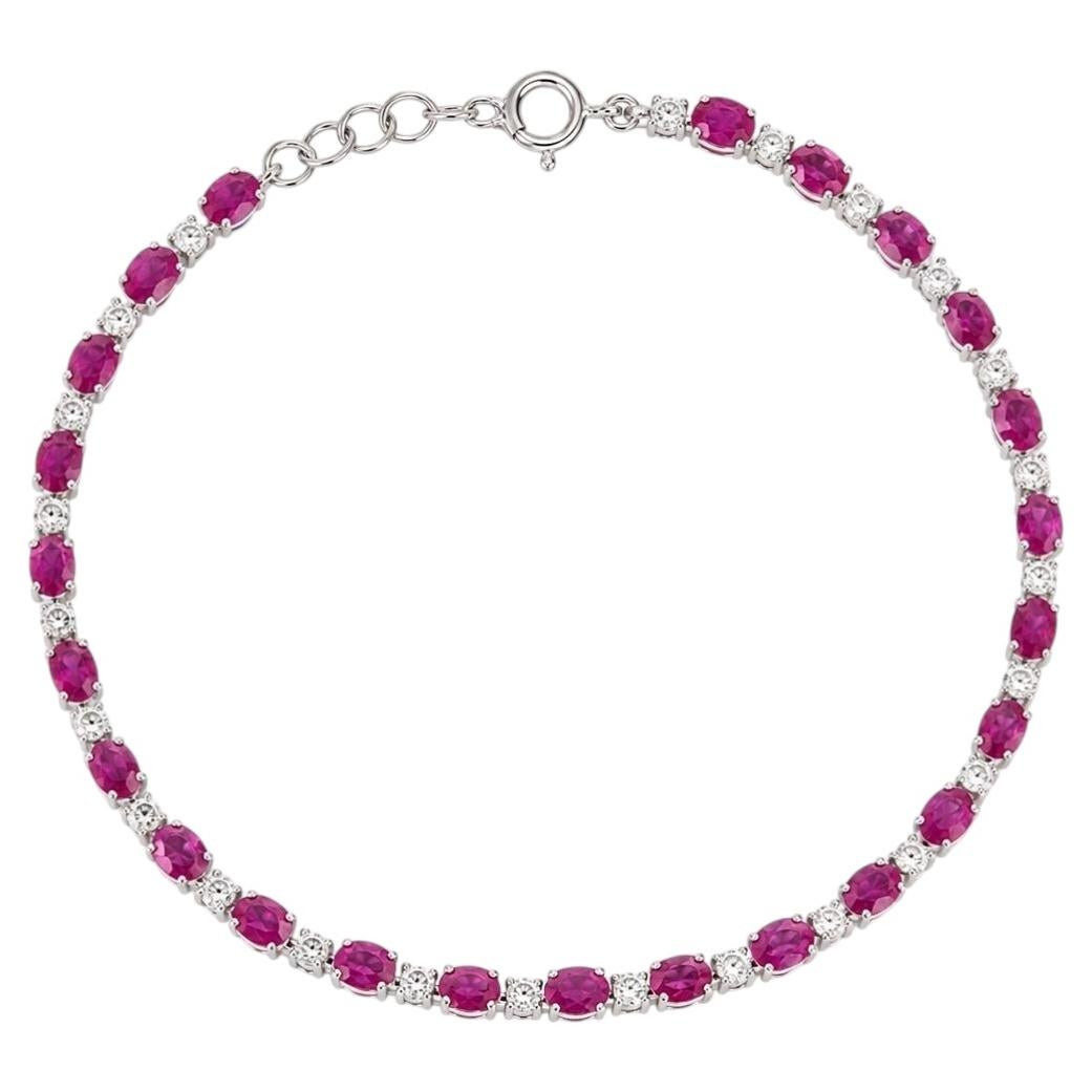 Oval Ruby Natural Diamond Tennis Bracelet in 14k Solid Gold (Certified)