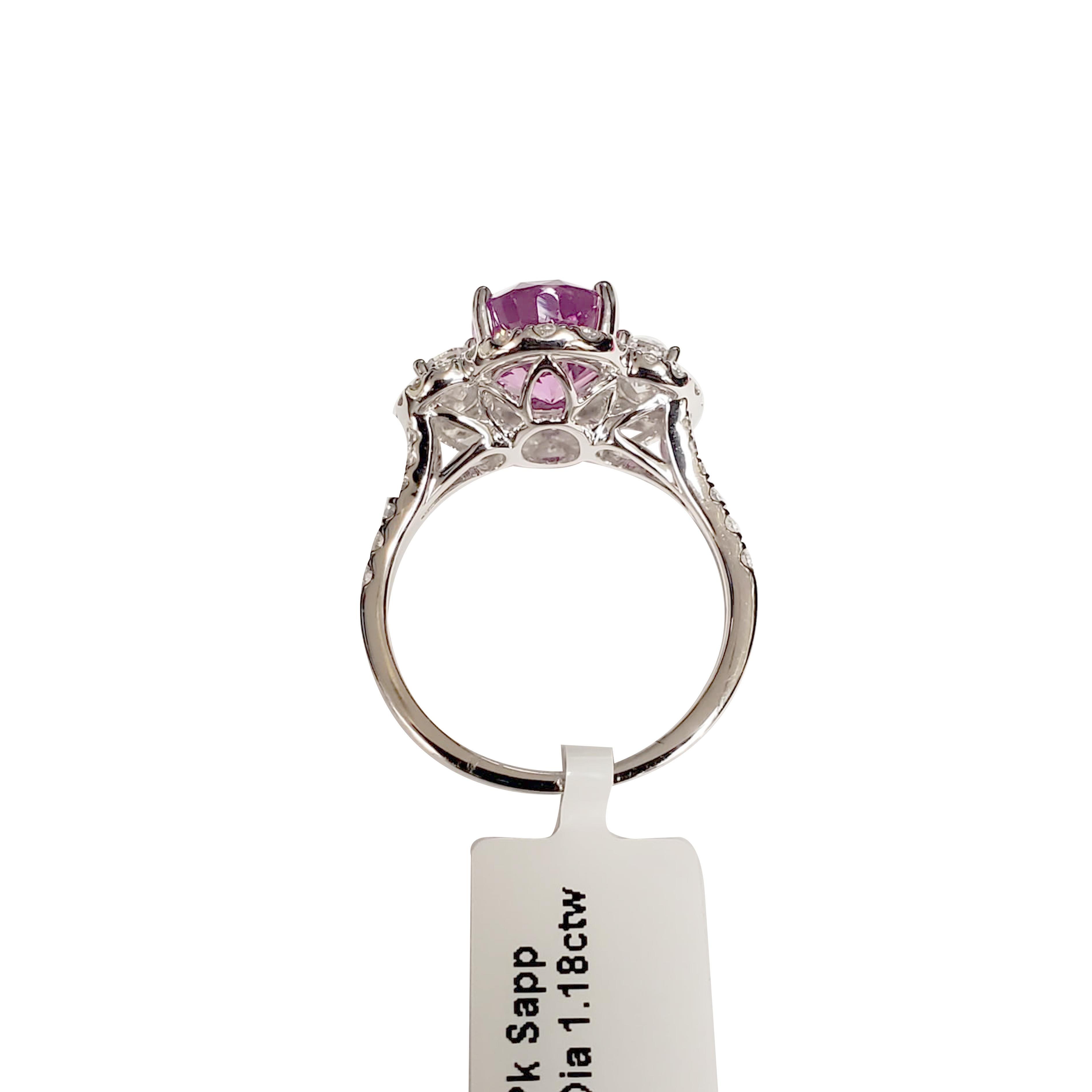 Oval Pink Sapphire/Oval Diamond 3-Stone Platinum Ring #17492 4