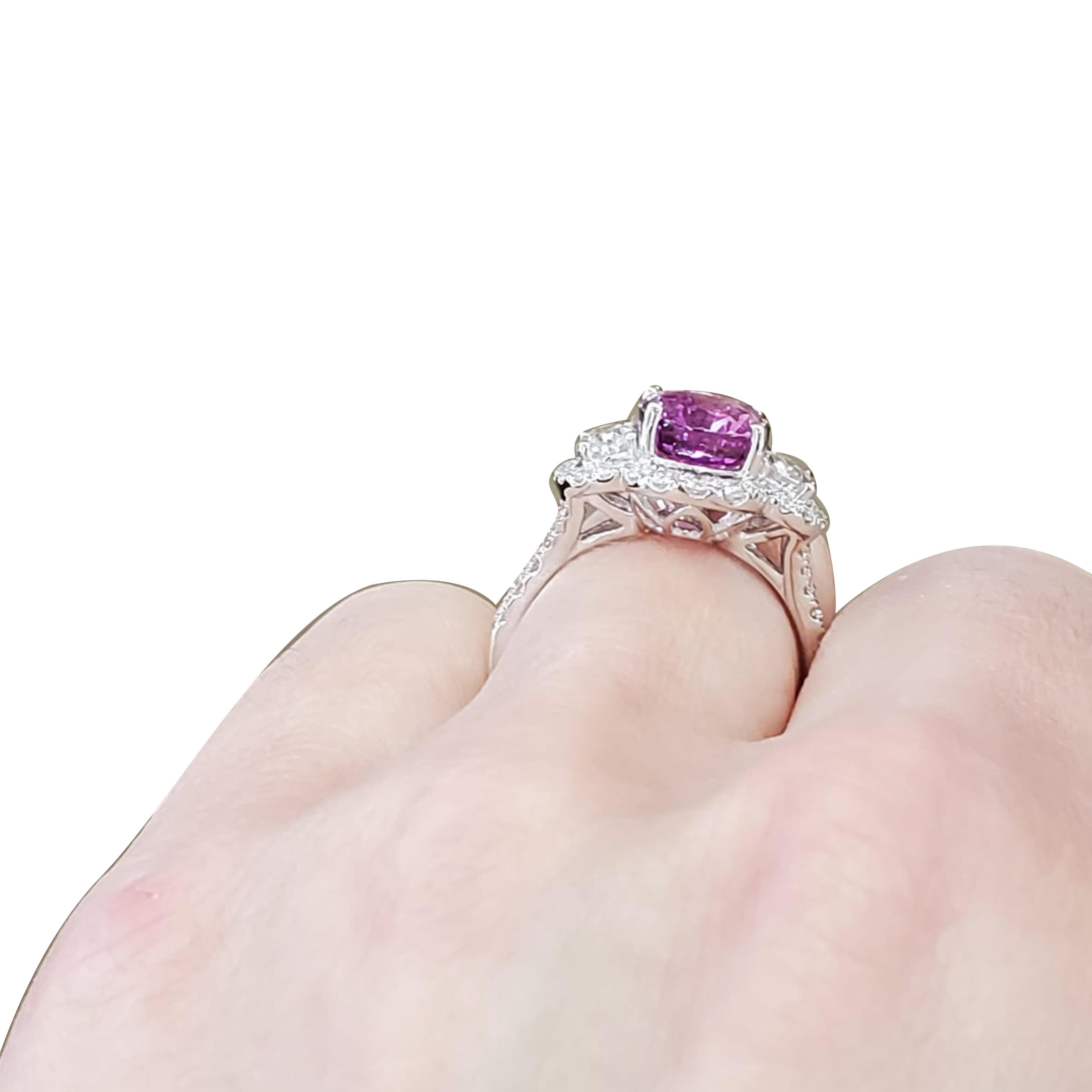 Oval Pink Sapphire/Oval Diamond 3-Stone Platinum Ring #17492 1