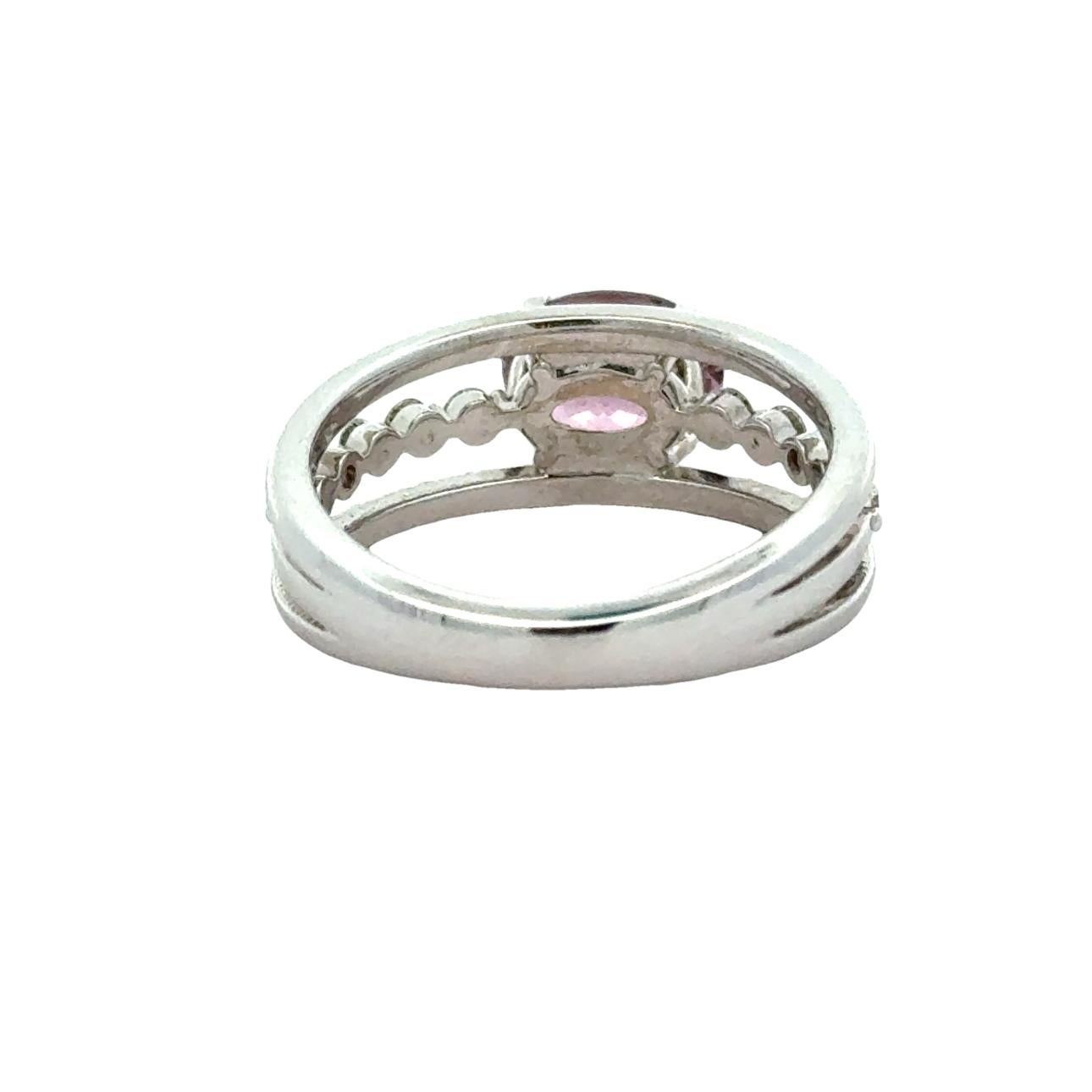 Oval Cut Oval Pink Spinel and Diamond 14K White Gold Cocktail Ring For Sale