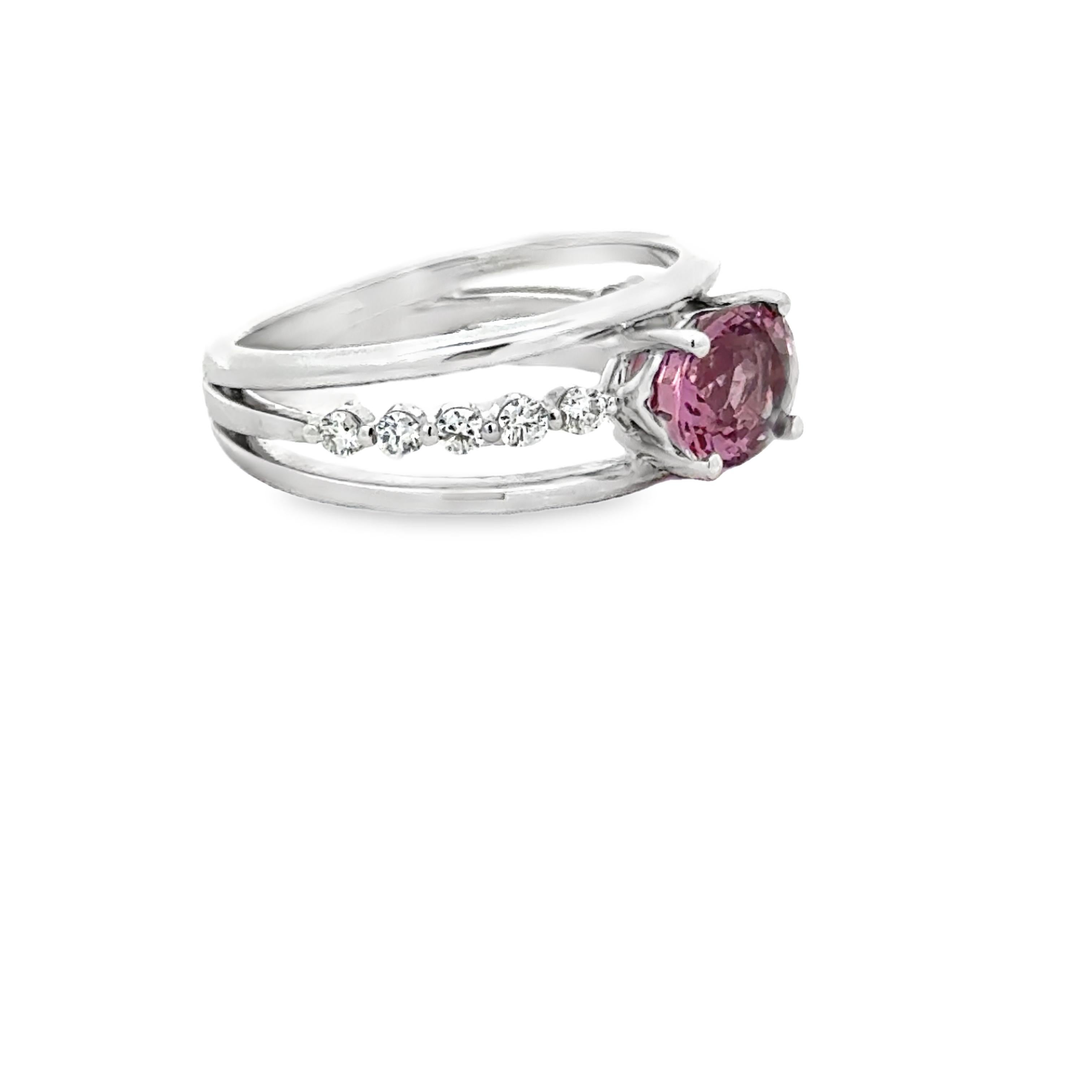Oval Pink Spinel and Diamond 14K White Gold Cocktail Ring In Good Condition For Sale In Derby, NY