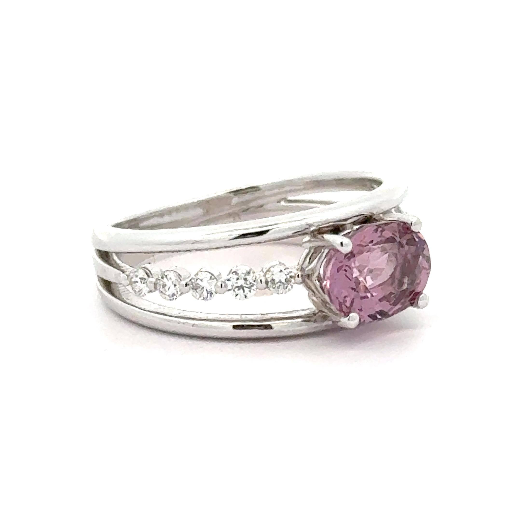 Women's Oval Pink Spinel and Diamond 14K White Gold Cocktail Ring For Sale