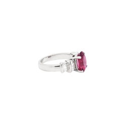 Oval Pink Tourmaline and Baguette Cut Diamond Dress Platinum Ring
