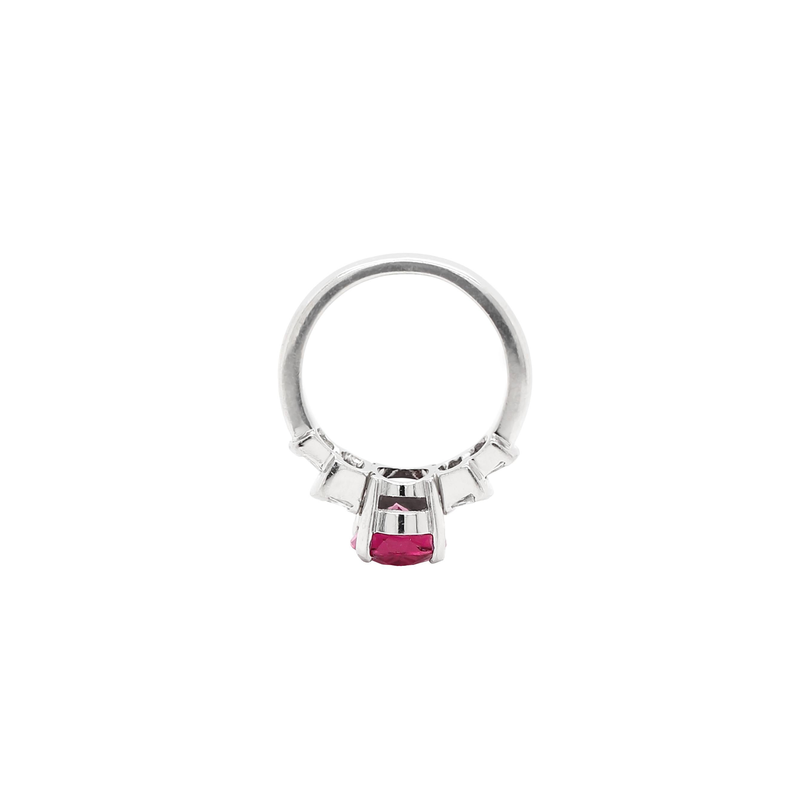 Women's Oval Pink Tourmaline and Baguette Cut Diamond Dress Platinum Ring