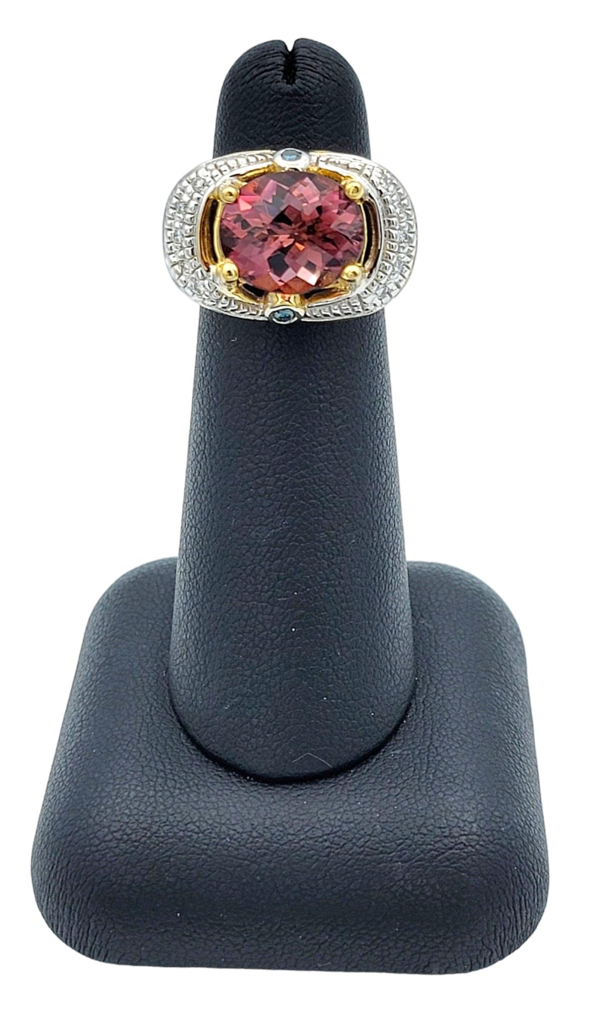 Oval Pink Tourmaline and Diamond Halo Ring Set in 14 Karat White and Yellow Gold For Sale 4