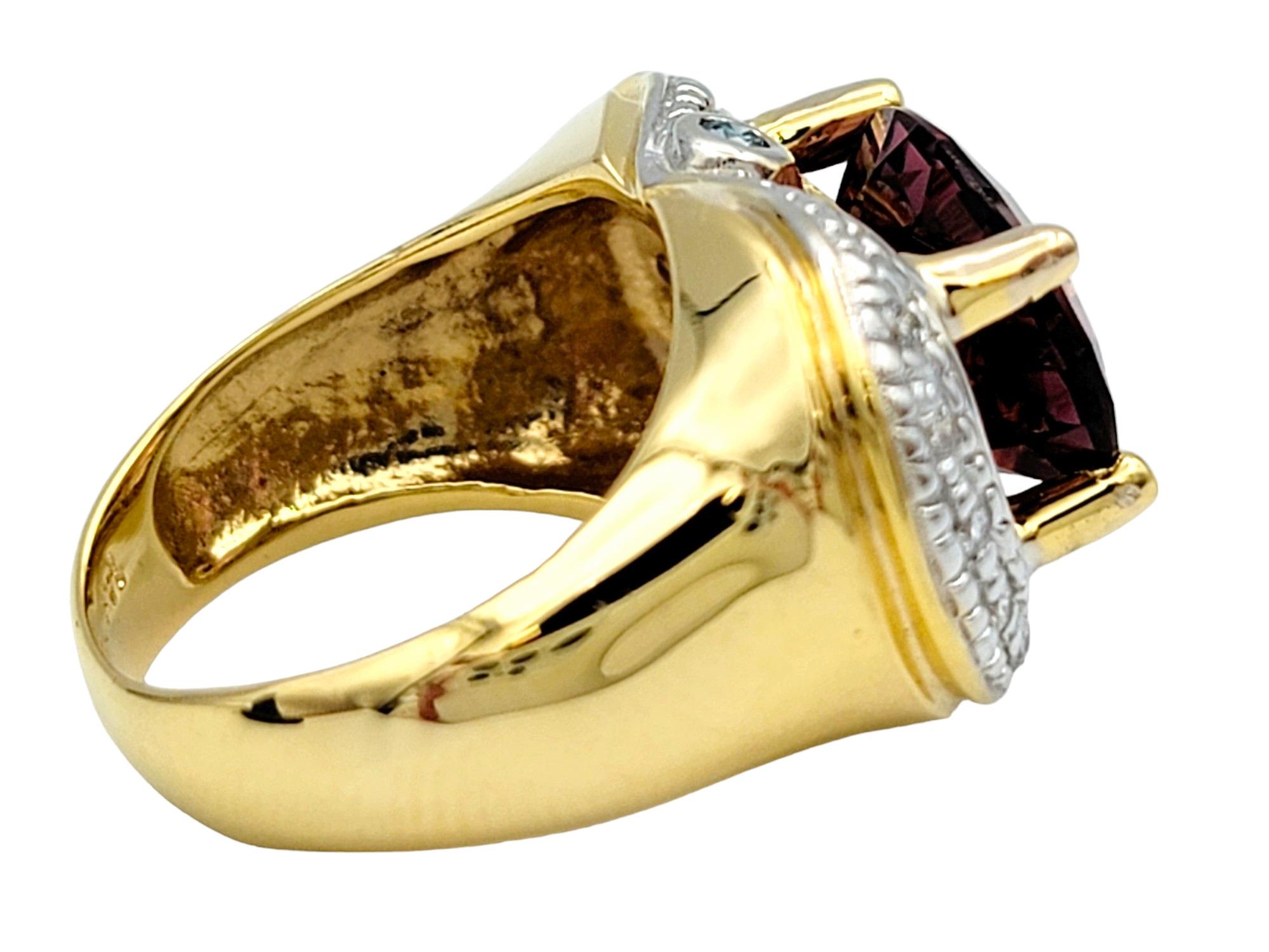 Oval Pink Tourmaline and Diamond Halo Ring Set in 14 Karat White and Yellow Gold In Good Condition For Sale In Scottsdale, AZ