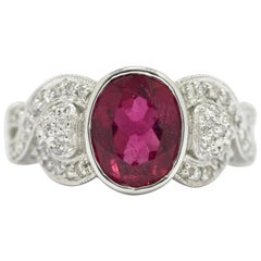 Oval Pink Tourmaline & Diamond Engagement Ring