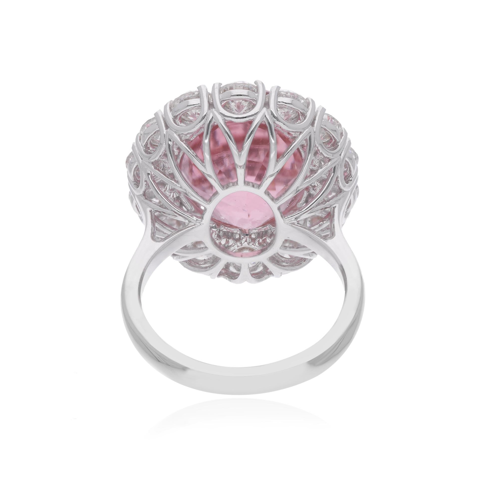 Modern Oval Pink Tourmaline Gemstone Cocktail Ring Diamond 14 Karat White Gold Jewelry For Sale
