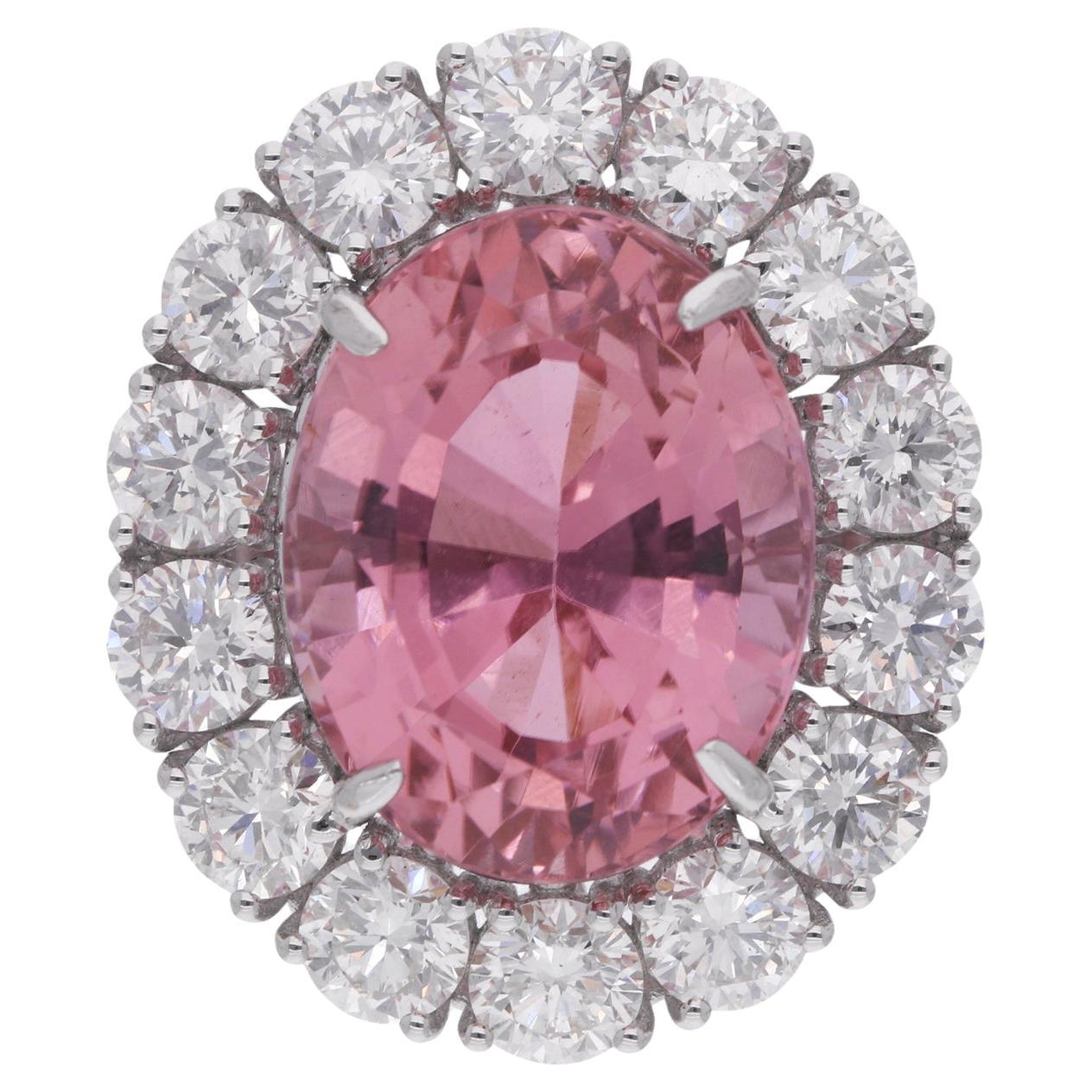 Ovaler Pink Turmalin Edelstein Cocktail Ring Diamant 14 Karat Weißgold Schmuck