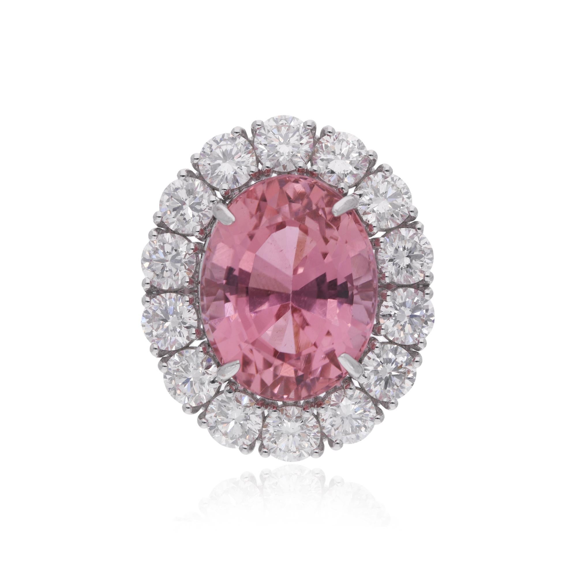 Im Angebot: Ovaler Pink Turmalin Edelstein Cocktail Ring Diamant 18 Karat Weißgold Schmuck () 4