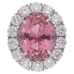 Ovaler Pink Turmalin Edelstein Cocktail Ring Diamant 18 Karat Weißgold Schmuck