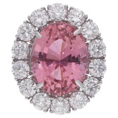 Ovaler Pink Turmalin Edelstein Cocktail Ring Diamant 18 Karat Weißgold Schmuck