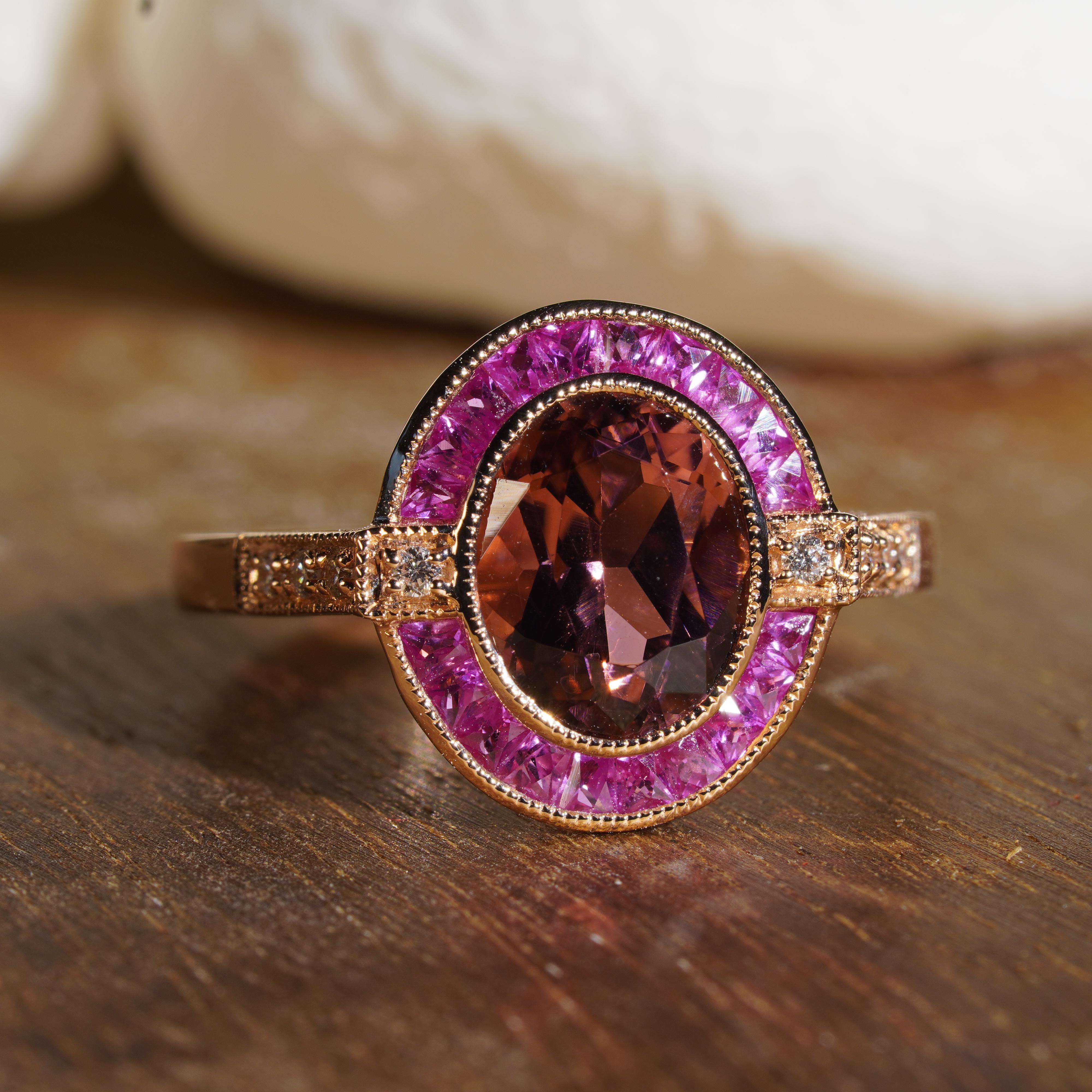 Ruby Design Pink Tourmaline & Cubic Zirconia oval ring main image 1