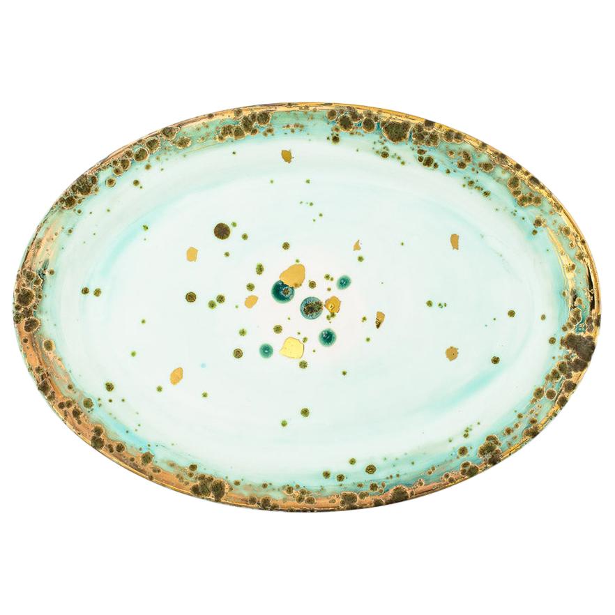 Contemporary Oval Plate Gold Hand Painted Porcelain Tableware For Sale