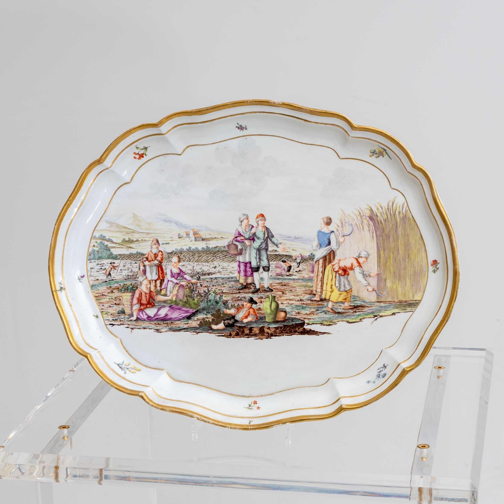 Oval Plate with Harvest Scene, Nymphenburg, C. 1770-75 For Sale 2