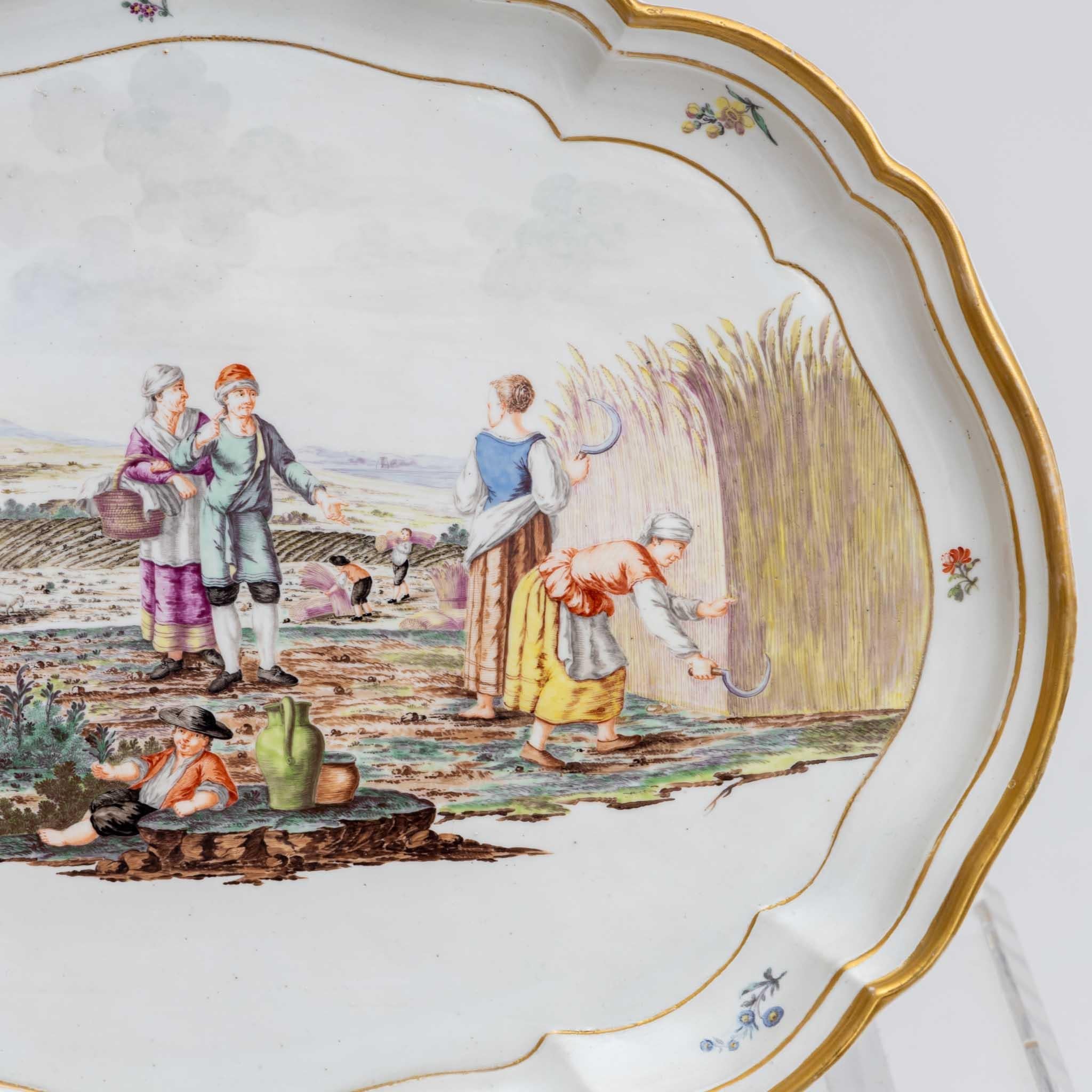 18th Century and Earlier Oval Plate with Harvest Scene, Nymphenburg, C. 1770-75 For Sale