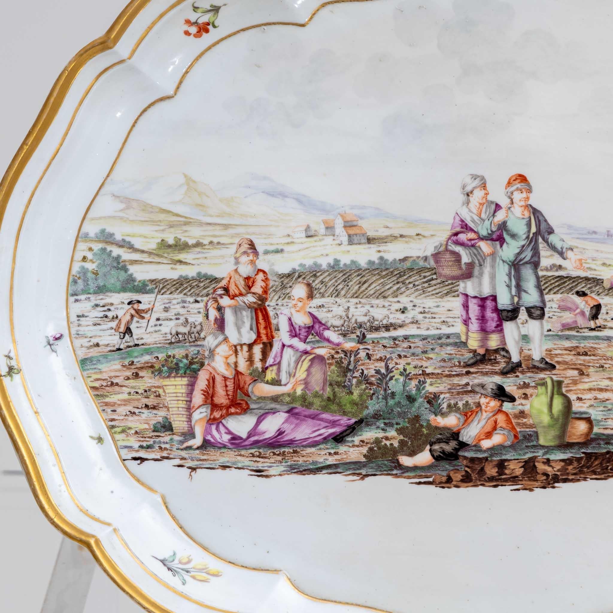Porcelain Oval Plate with Harvest Scene, Nymphenburg, C. 1770-75 For Sale